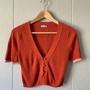 Free People Orange Ribbed Crop
